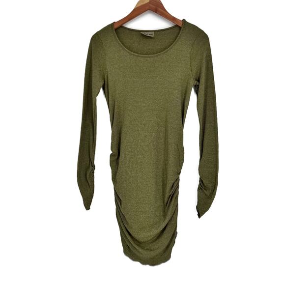 Michael Stars Long Sleeve Ruched Maternity Tunic Top One Size Green Khaki Shine - Picture 4 of 11
